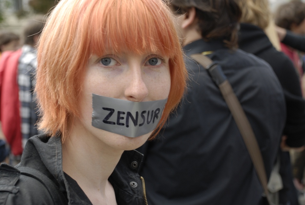 Protest gegen Internetzensur auf einer Demonstration im Jahr 2009.