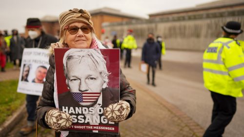 Demonstration für die Freilassung von Julian Assange vor dem Belmarsh Gefängnis im Januar 2022